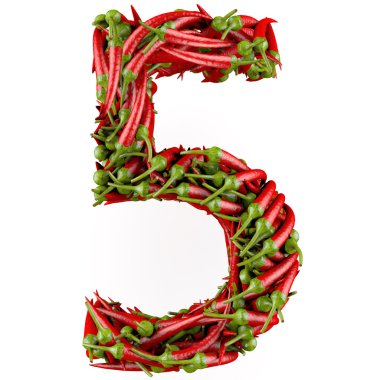 Number 5 made from red pepper. clipart