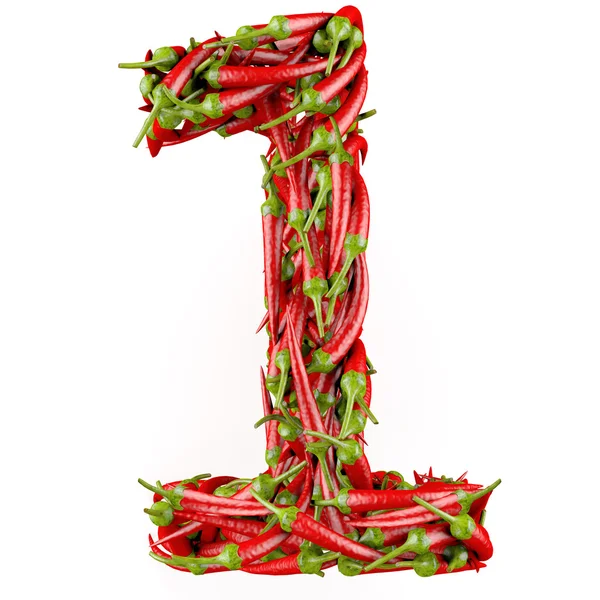 Number 1 made from red pepper. — Stock Photo, Image