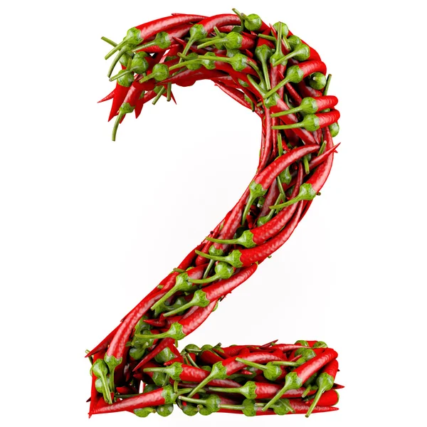 Number 2 made from red pepper. — Stock Photo, Image