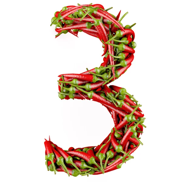 Číslo 3 z červené papriky. — Stock fotografie