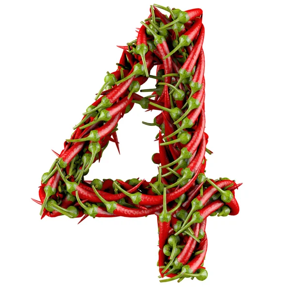 Number 4 made from red pepper. — Stock Photo, Image