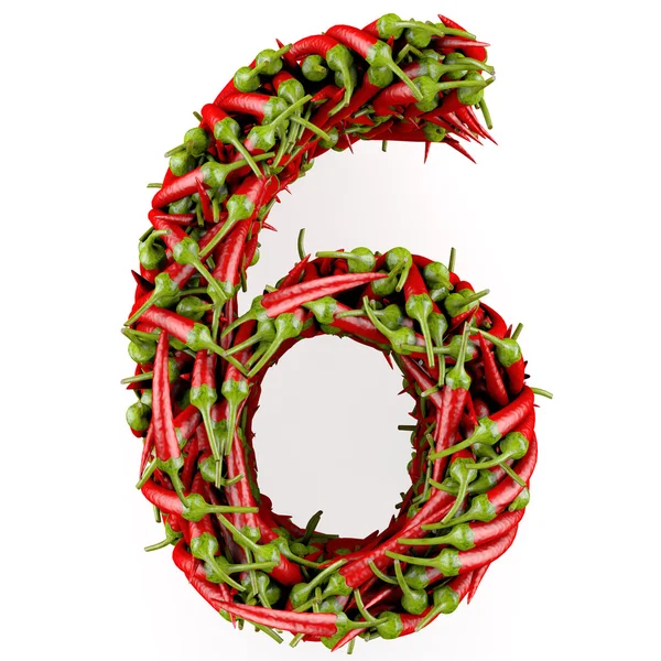Číslo 6 z červené papriky. — Stock fotografie