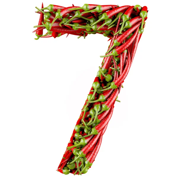 Number 7 made from red pepper. — Stock Photo, Image