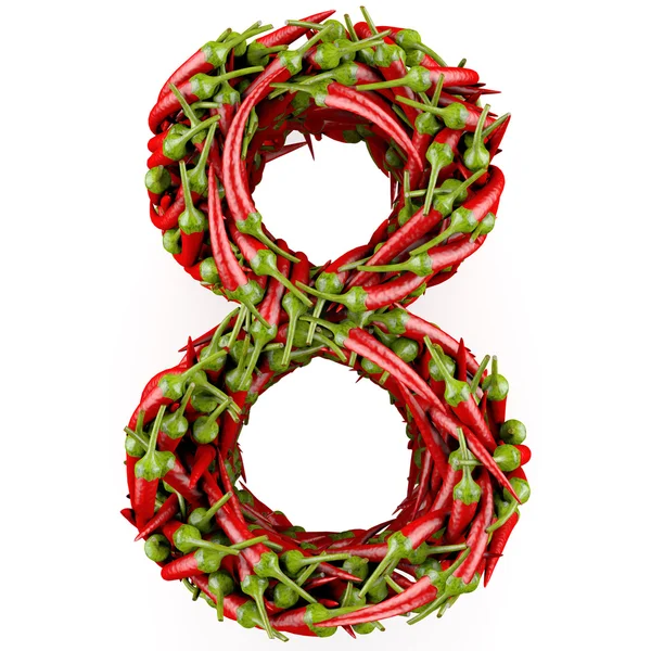 Číslo 8 z červené papriky. — Stock fotografie