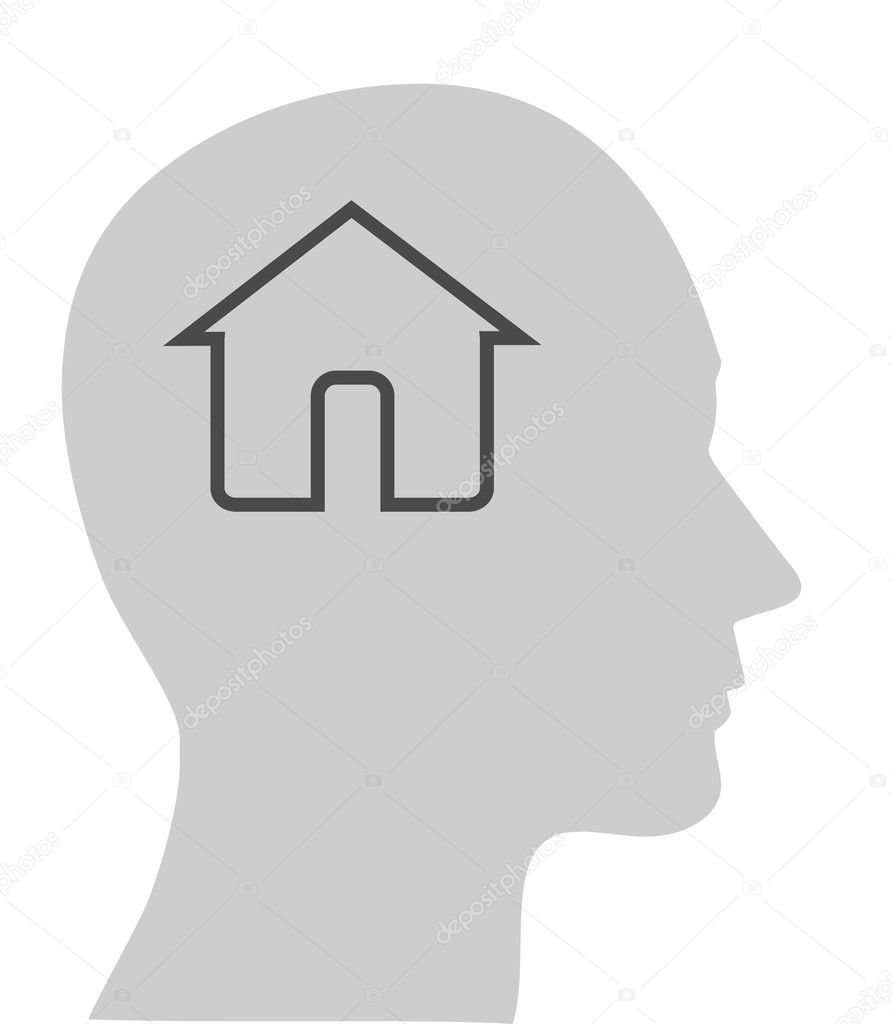 Human head with silhouette of home