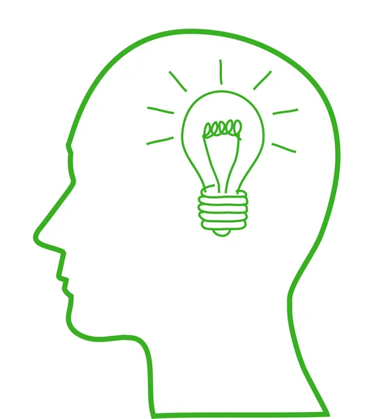 Human head with green ligh bulb — Stock Photo, Image