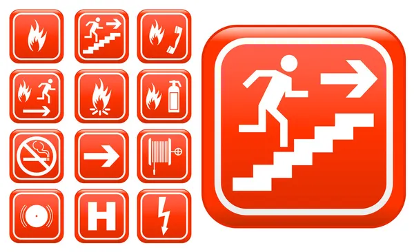 Conjunto de señales de seguridad contra incendios de emergencia roja — Foto de Stock