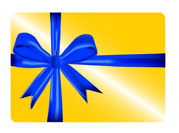 Gold gift card with blue ribbon — Stock Photo, Image
