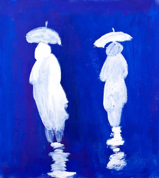 Regen wandelaars in acryl schilderij door kay gale — Stockfoto