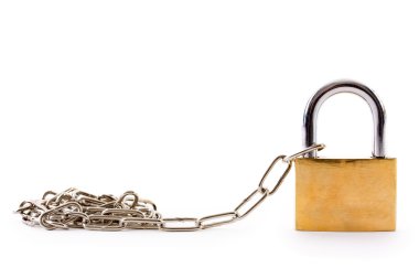 Padlock with chain link on white background clipart