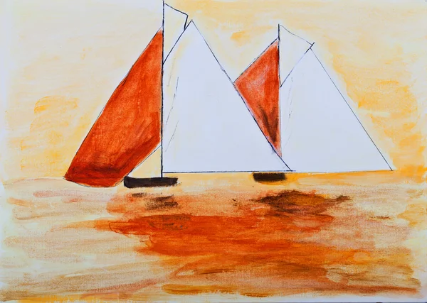 Sailing boats painting in orange — Stock Photo, Image