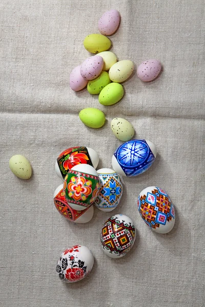 Easter Eggs on linen fabric — Stock Photo, Image