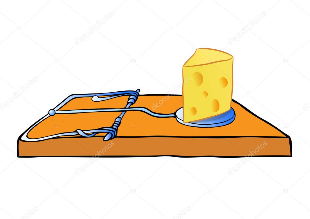 Vector mousetrap with cheese - trap