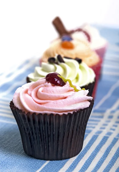 Cupcakes na toalha de mesa — Fotografia de Stock
