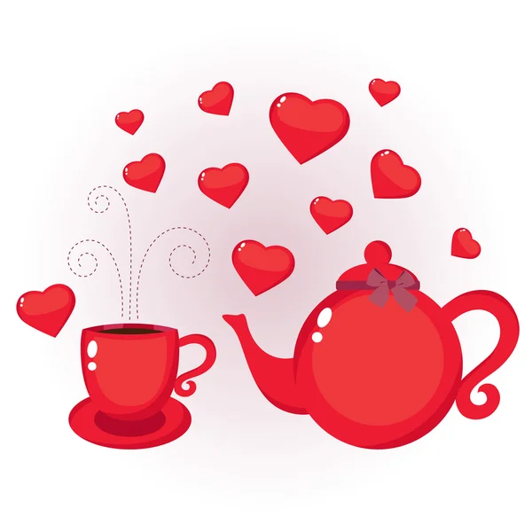 红茶壶和杯子 — 图库矢量图片