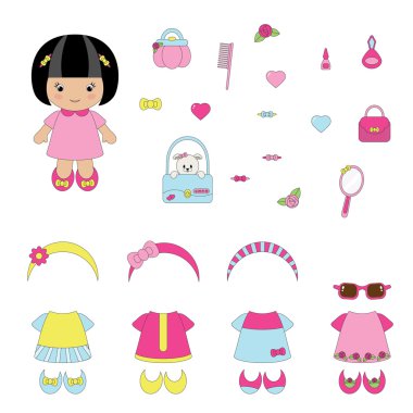 Girlish set of apparel and accessories clipart