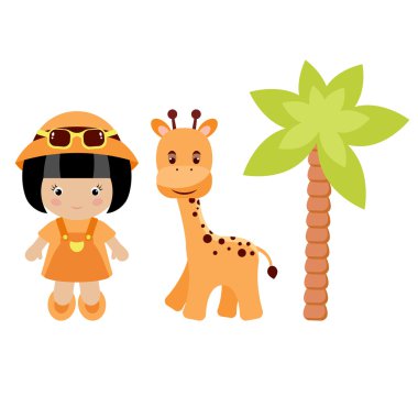 Little girl and giraffe clipart