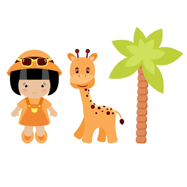Petite fille et girafe — Image vectorielle