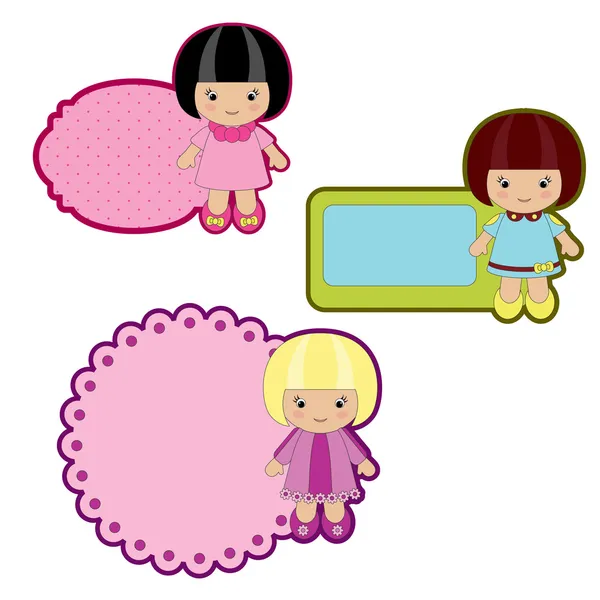 Πολύχρωμα αυτοκόλλητα με μικρά κορίτσια — Διανυσματικό Αρχείο