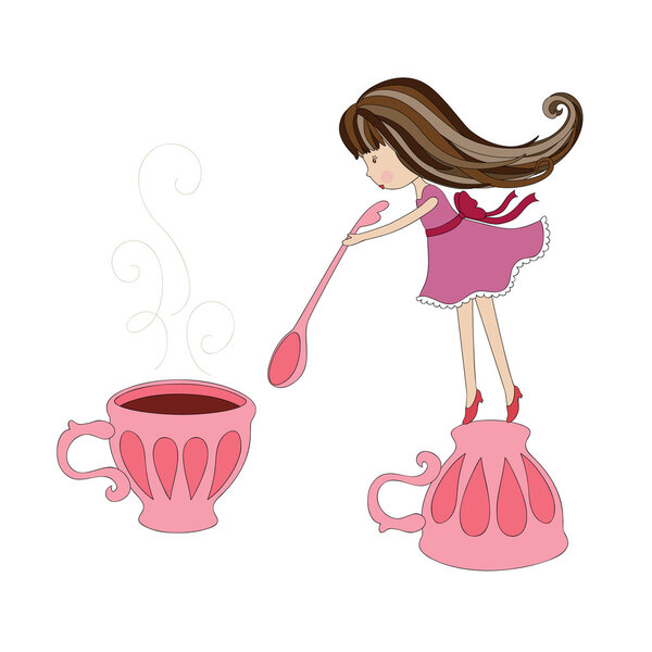 The girl stirring hot drink