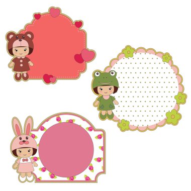 Colorful stickers with little girls in costumes clipart