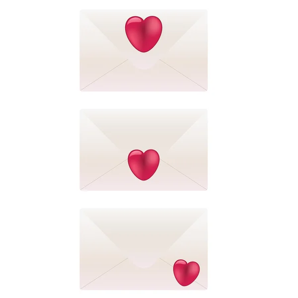 Três envelopes vetoriais com corações — Vetor de Stock