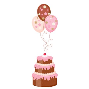 Chocolate cake with balloons, clipart