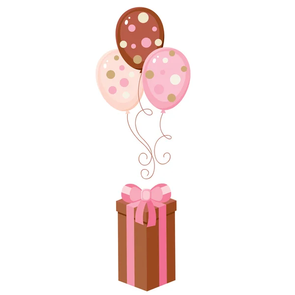 Braune Geschenkbox mit Luftballons — Stockvektor