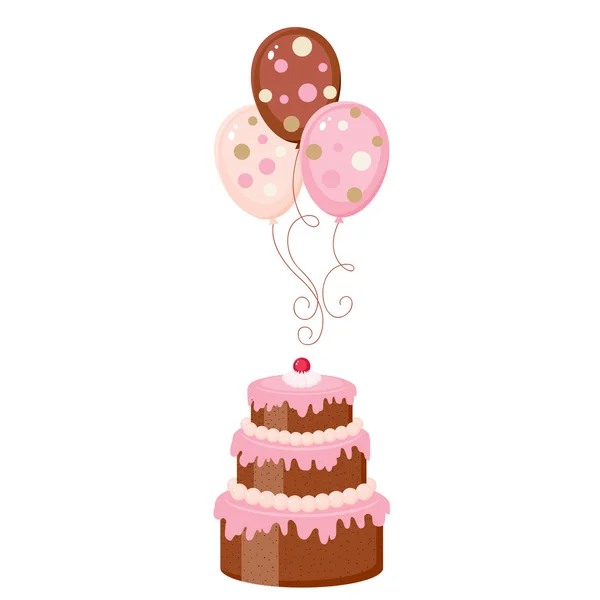 Chocolate cake with balloons, — Stock Vector