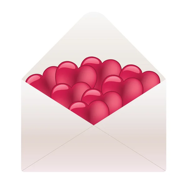 信封用红色的心 — 图库矢量图片