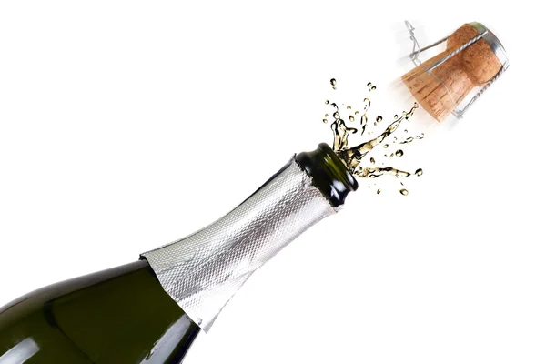 Bottiglia di champagne con spruzzi — Foto Stock