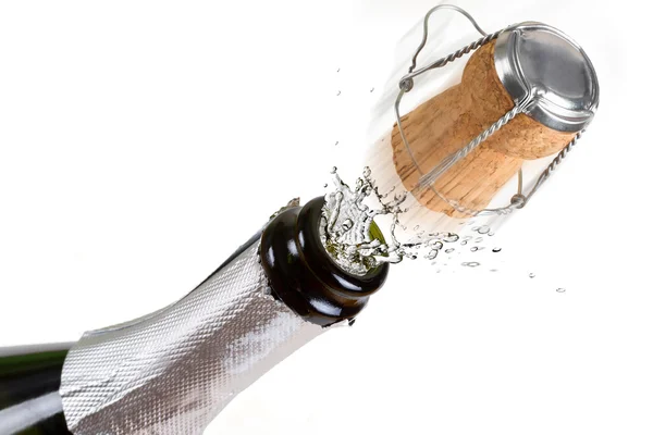 Fles champagne met spatten — Stockfoto