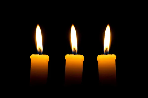 Três velas com chama — Fotografia de Stock