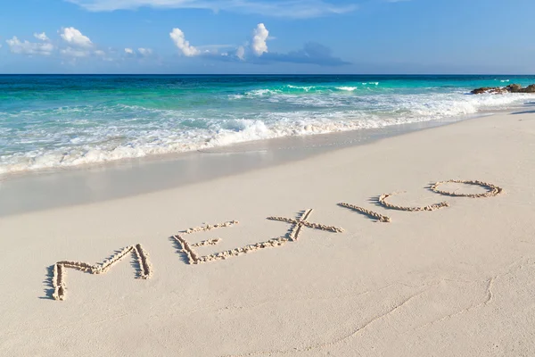 México firmar en la playa del Mar Caribe — Foto de Stock
