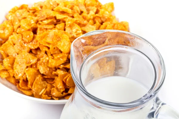 Corn flakes and milk breakfast — Stock Photo, Image