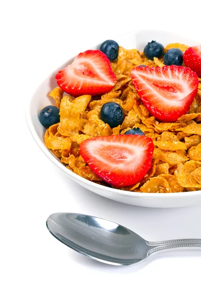 Corn flakes and fresh fruits for breakfast — Stock Photo, Image
