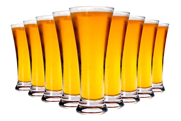 Line of glasses with lager beer — Stock Photo, Image