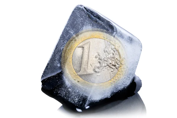 Eingefrorene Euro-Münze — Stockfoto