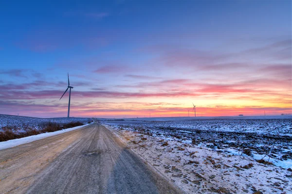 Winter road at sunset — Stock Photo, Image
