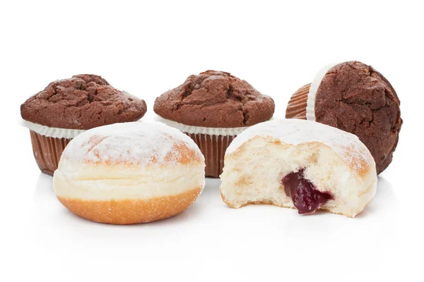 Ciambelle e muffin cioccolato deserto — Foto Stock