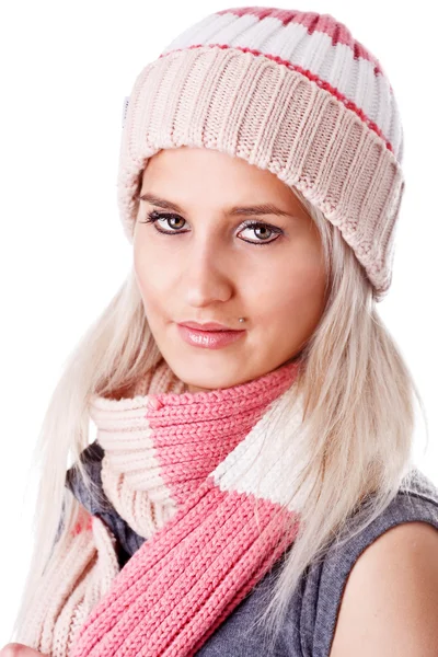Cheerful woman clothing in warm hat. Winter season. — Stock Photo, Image