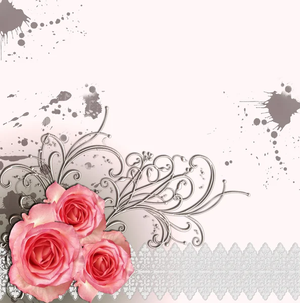 Cartão de congratulação ou convite com rosas — Fotografia de Stock