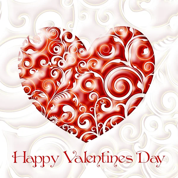 Röd valentine hjärta i blommig stil isolerad på vit bakgrund — Stockfoto