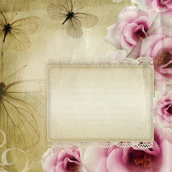 Cartão de congratulação ou convite com rosas — Fotografia de Stock