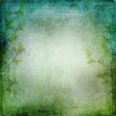 Green trees on the vintage textured green - blue background with clipart