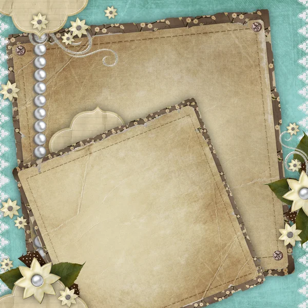 Старовинна листівка на свято з рамками, квітами на абстракції — стокове фото