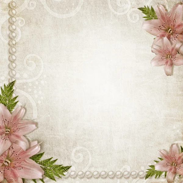 Paper grunge achtergrond met roze lelie — Stockfoto
