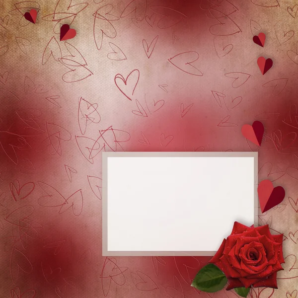 Tarjeta de felicitación al día de San Valentín con corazones y papel viejo — Foto de Stock