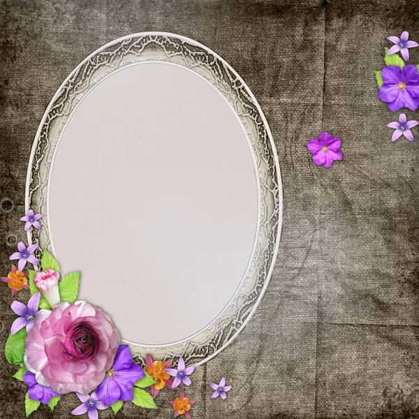 Çiçekler ve fotoğraf ve metin için bir çerçeve ile arka plan — Stok fotoğraf