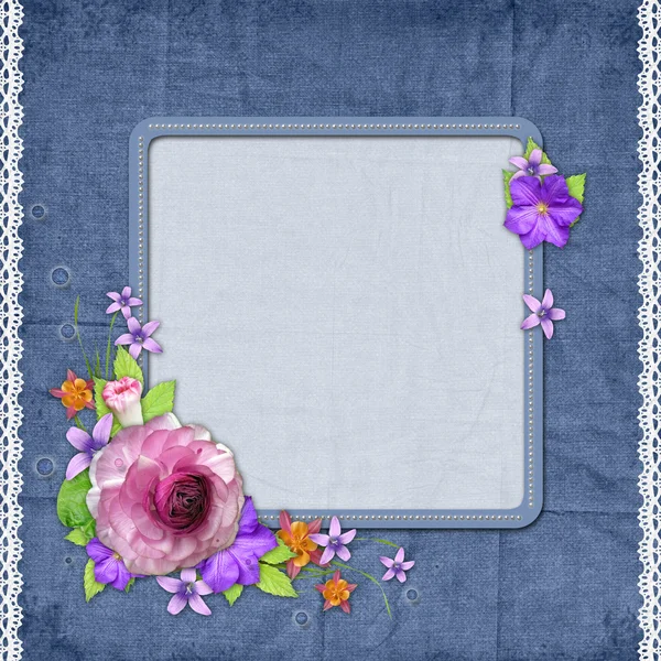 背景与图片或文本框架和鲜花 — 图库照片